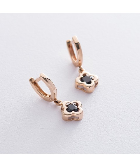 Gold earrings "Clover" with cubic zirconia s04925 Onyx