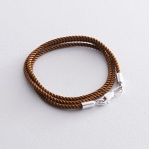 Шелковый коричневый шнурок с гладкой серебряной застежкой (2мм) 18403 Онікс  45