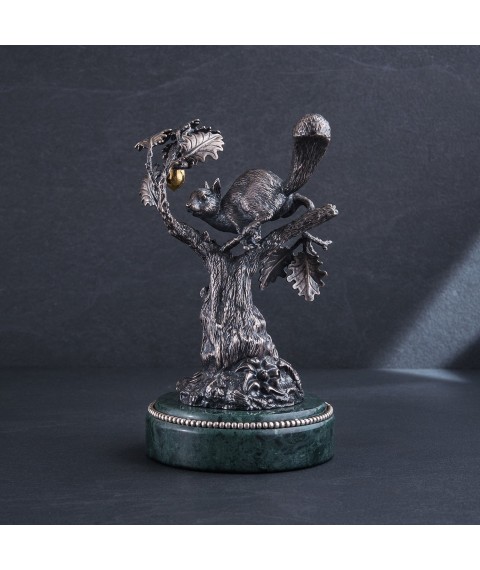 Handmade silver figure "Squirrel with a nut on a tree" ser00018 Onyx
