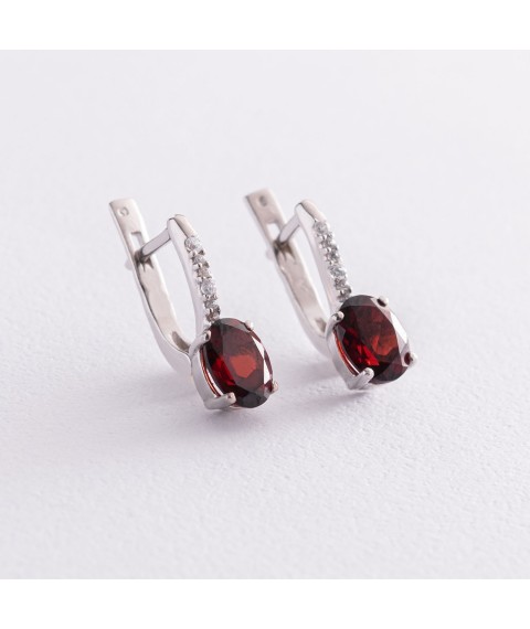 Silver earrings with pyrope and cubic zirconia 2923/9р-GARN Onix