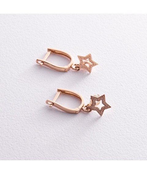 Gold earrings "Stars" with cubic zirconia s08449 Onix
