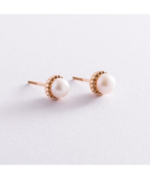 Gold earrings - studs with pearls s07579 Onyx