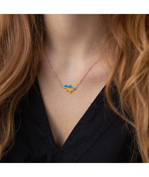 Necklace "Map of Ukraine" in red gold (blue and yellow enamel) count02357 Onix 43