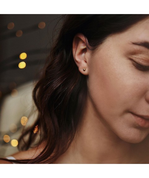 Gold single earring "Ball" s07716 Onyx