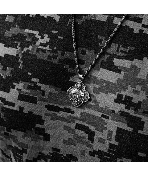 Gold pendant "Ukrainian Cossack. If you fight, you will overcome, God will help you" p03796 Onyx