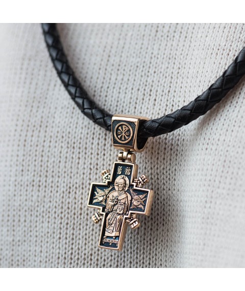 Золотий православний хрест "Ісус Христос "Цар царів". Ікона Божої Матері "Державна" п02407 Онікс