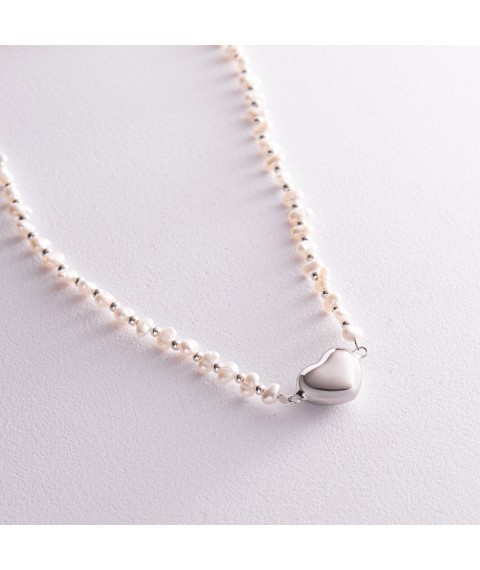 Silver necklace "Heart" with pearls 181234 Onyx 41