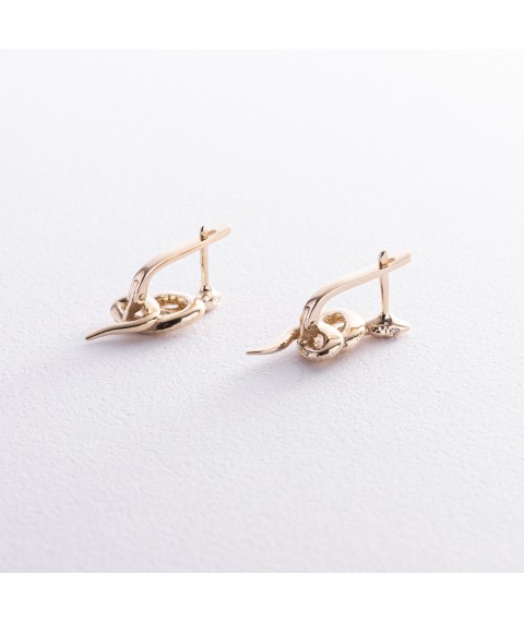 Earrings "Snakes" in yellow gold (white cubic zirconia) s08469 Onyx