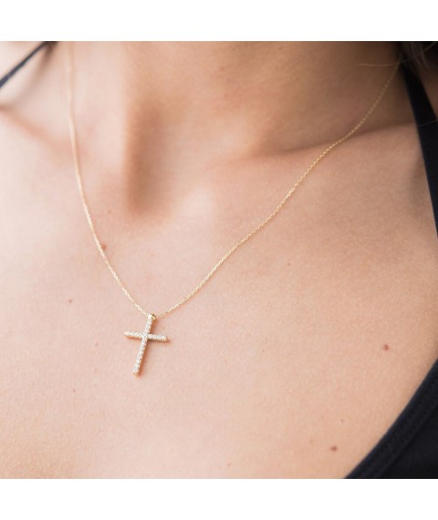 Double-sided gold necklace "Cross" with cubic zirconia col00811 Onix 43