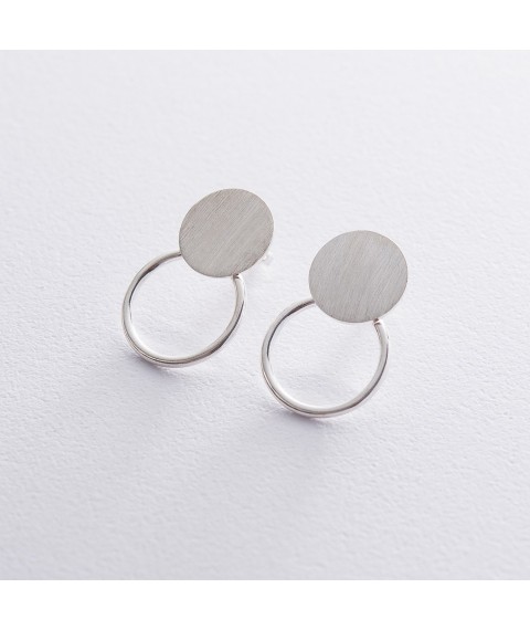 Silver stud earrings "Circles" 122574 Onyx
