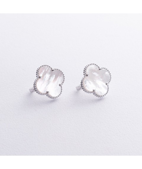 Earrings "Clover" in white gold (mother of pearl) s08829 Onyx