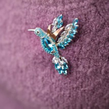 Silver brooch "Hummingbird" with multi-colored cubic zirconia 049 Onyx