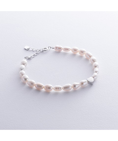 Silver bracelet "Heart" with pearls 905-01440 Onix 17
