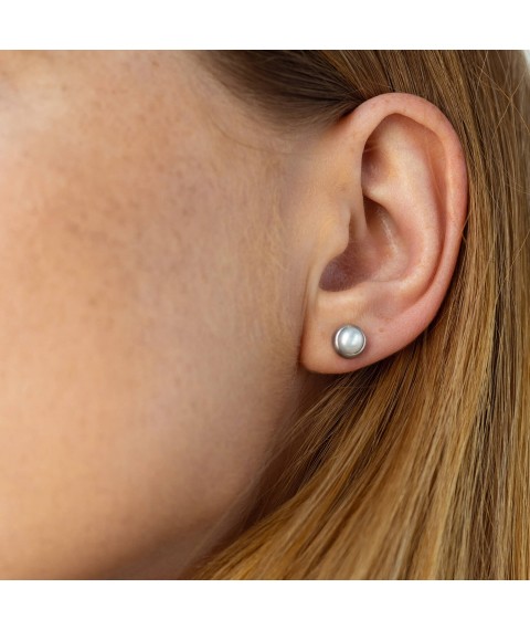 Earrings - studs with pearls (silver) 7070 Onyx