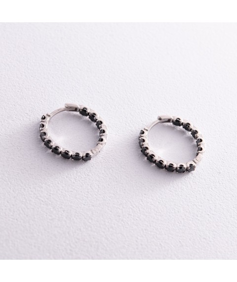 Срібні сережки - кільця з чорними фіанітами  087610 Онікс