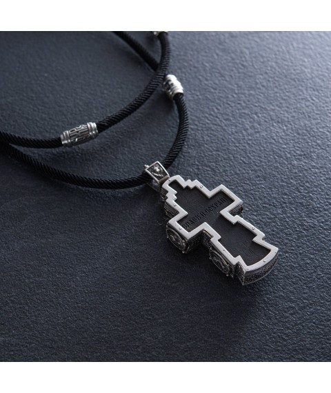 Мужской православный серебряный крест из эбенового дерева на шнурке 181263 Онікс  55