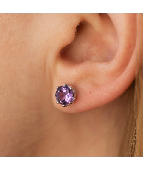 Gold stud earrings with amethyst s06406 Onyx