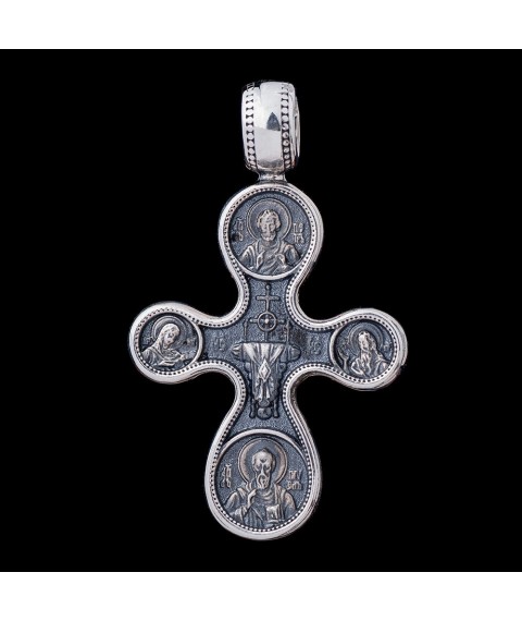 Срібний хрестик з чорнінням "Етімасія. Вісім святих" 13529 Онікс