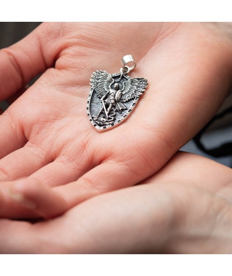 Silver pendant "Archangel Michael. Prayer" 133212 Onyx