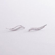 Срібні сережки - клаймбери "Хвиля" з фіанітами 902-01070 Онікс