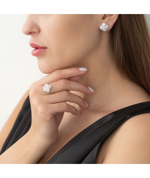 Gold earrings - studs "Clover" with diamonds AR5793A-echa Onyx