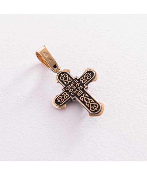Православний хрест "Розп'яття. Спаси і збережи" в жовтому золоті п03608 Онікс