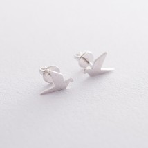 Срібні сережки-пусети "Літаючі пташки" 122639 Онікс