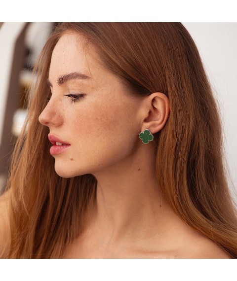 Earrings "Clover" with malachite (white gold) s07798 Onyx