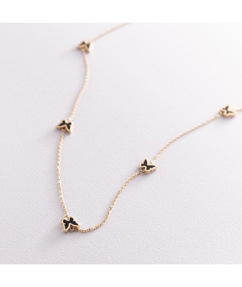 Necklace "Butterflies" in yellow gold (enamel) coll01656 Onix 80