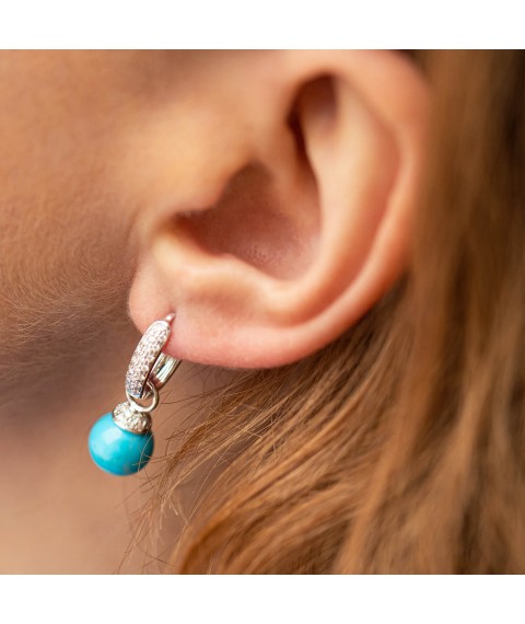 Gold earrings "Balls" with diamonds and turquoise sb0475ca Onyx