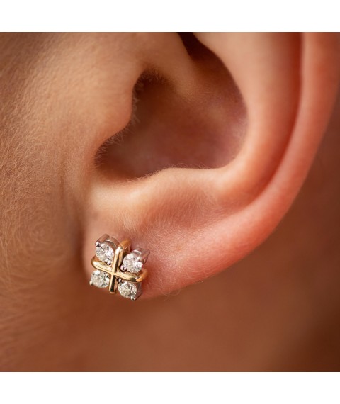 Золоті сережки - пусети "Клевер" з діамантами 334841121 Онікс