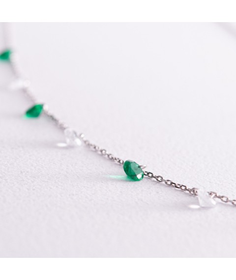 Necklace in white gold (green and white cubic zirconia) coll02307 Onyx 43