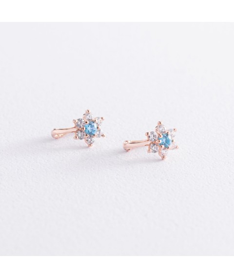 Gold children's earrings "Flowers" with cubic zirconia s03530 Onix