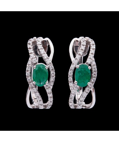 Gold earrings with emeralds and diamonds KZS355 Onyx