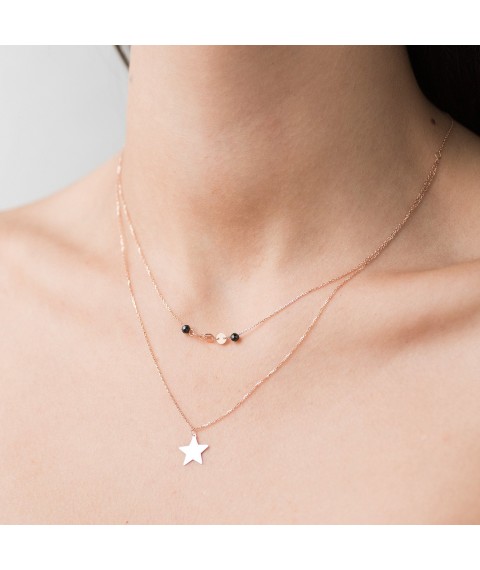 Double gold necklace "Star" with black cubic zirconia col01525 Onyx 40