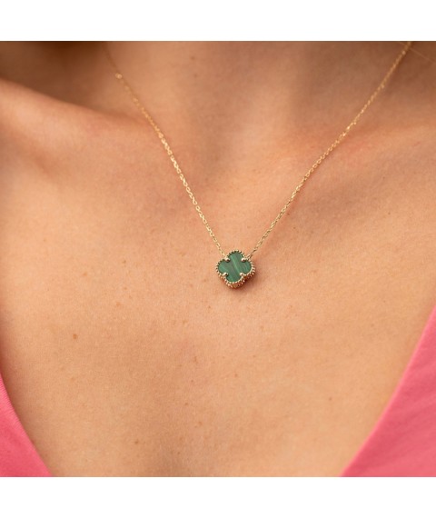 Necklace "Clover" in yellow gold (malachite) coll01660 Onix 45