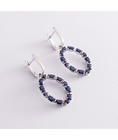 Silver earrings with sapphires 2378/1р-HSPH Onyx