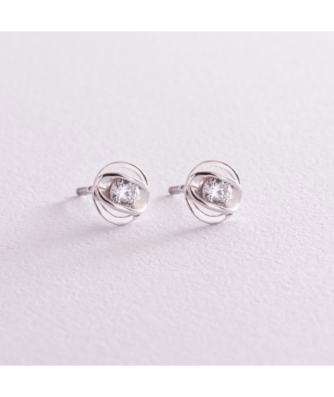 Silver earrings - studs with cubic zirconia 12850 Onyx