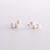 Earrings - studs "Jane" in yellow gold with pearls s08061 Onyx