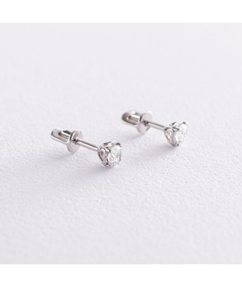 Earrings - studs "Hearts" in white gold (cubic zirconia) s06918 Onyx