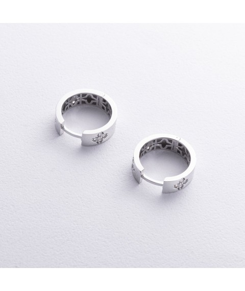 Earrings - rings "Clover" in white gold (cubic zirconia) s08889 Onyx