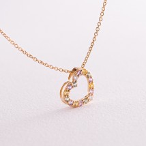Gold necklace "Heart" with diamonds and sapphires flasks0092ca Onix 45