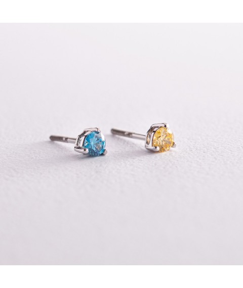 Silver earrings - studs (blue and yellow stones) 502 Onyx