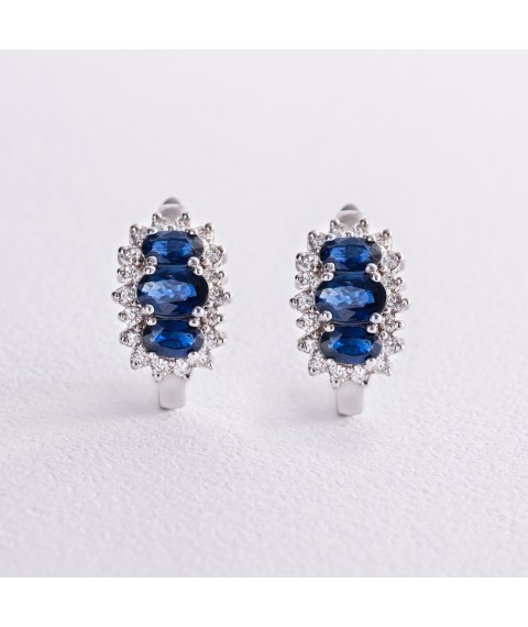 Gold earrings with diamonds and sapphires s2189 Onyx