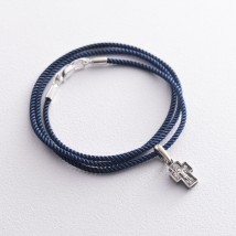 Шовковий синій шнурок з гладкою срібною застібкою (2 мм) 18496 Онікс  35