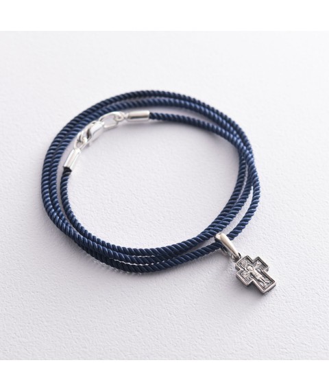 Шелковый синий шнурок с гладкой серебряной застежкой (2мм) 18496 Онікс  35