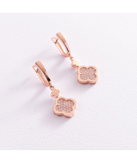 Earrings "Clover" in red gold (cubic zirconia) s07632 Onyx
