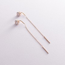 Золоті сережки - протяжки з фіанітами с07656 Онікс