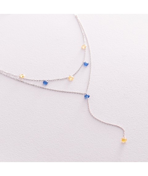 Double gold necklace - tie "Ukrainian" (blue and yellow cubic zirconia) count02332 Onix 43