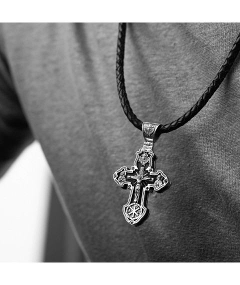 Silver cross "Crucifixion. Archangel Michael" with ebony 943 Onyx